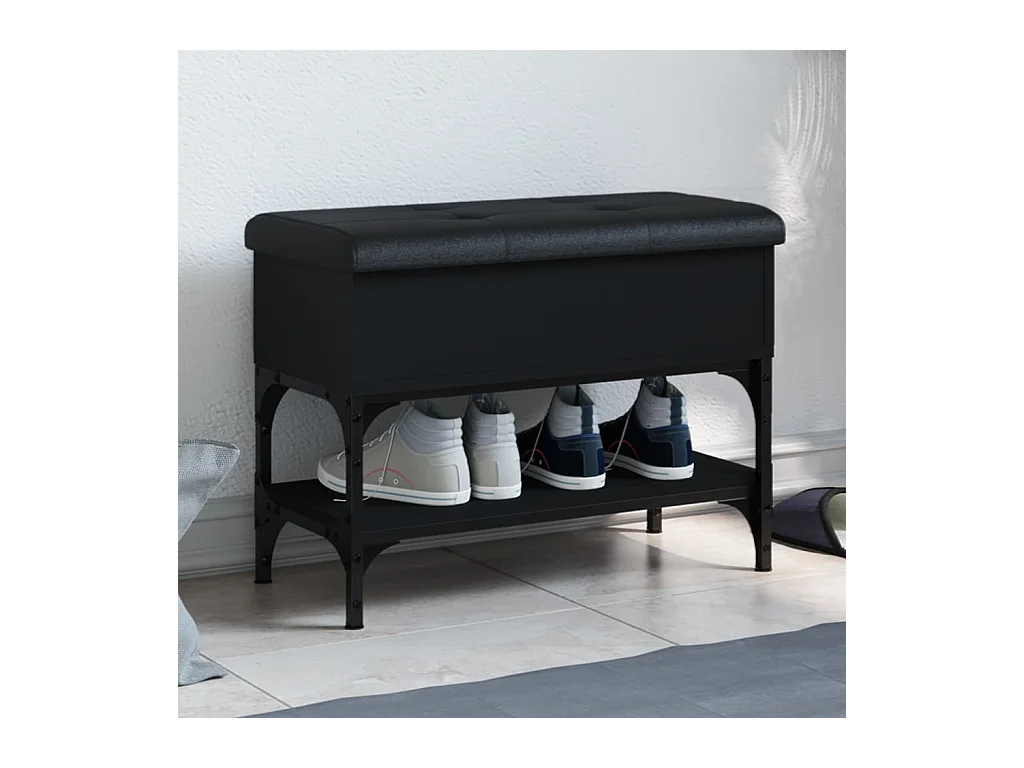 Panca Portaoggetti Nera 62x32x45 cm in Legno Multistrato