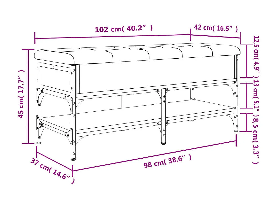 Schuhbank Räuchereiche 102x42x45 cm Holzwerkstoff