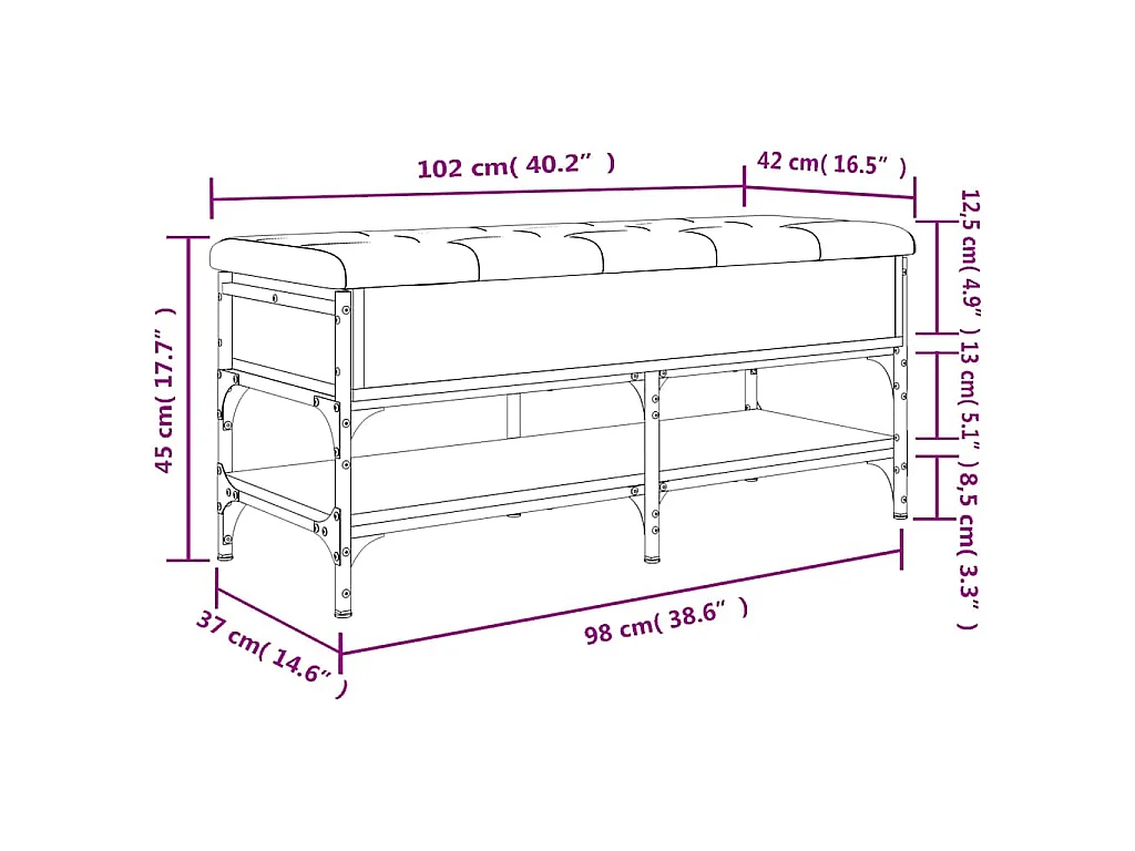 Schoenenbank 102x42x45 cm bewerkt hout gerookt eikenkleurig