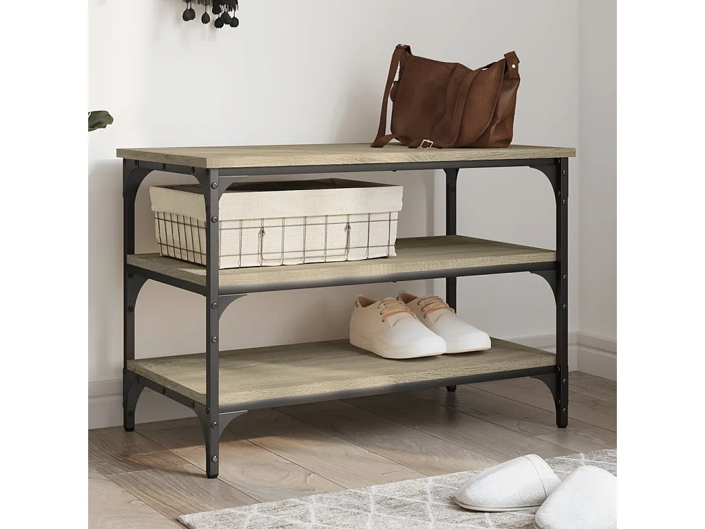 Schoenenbankje 70x38,5x49 cm bewerkt hout sonoma eikenkleurig