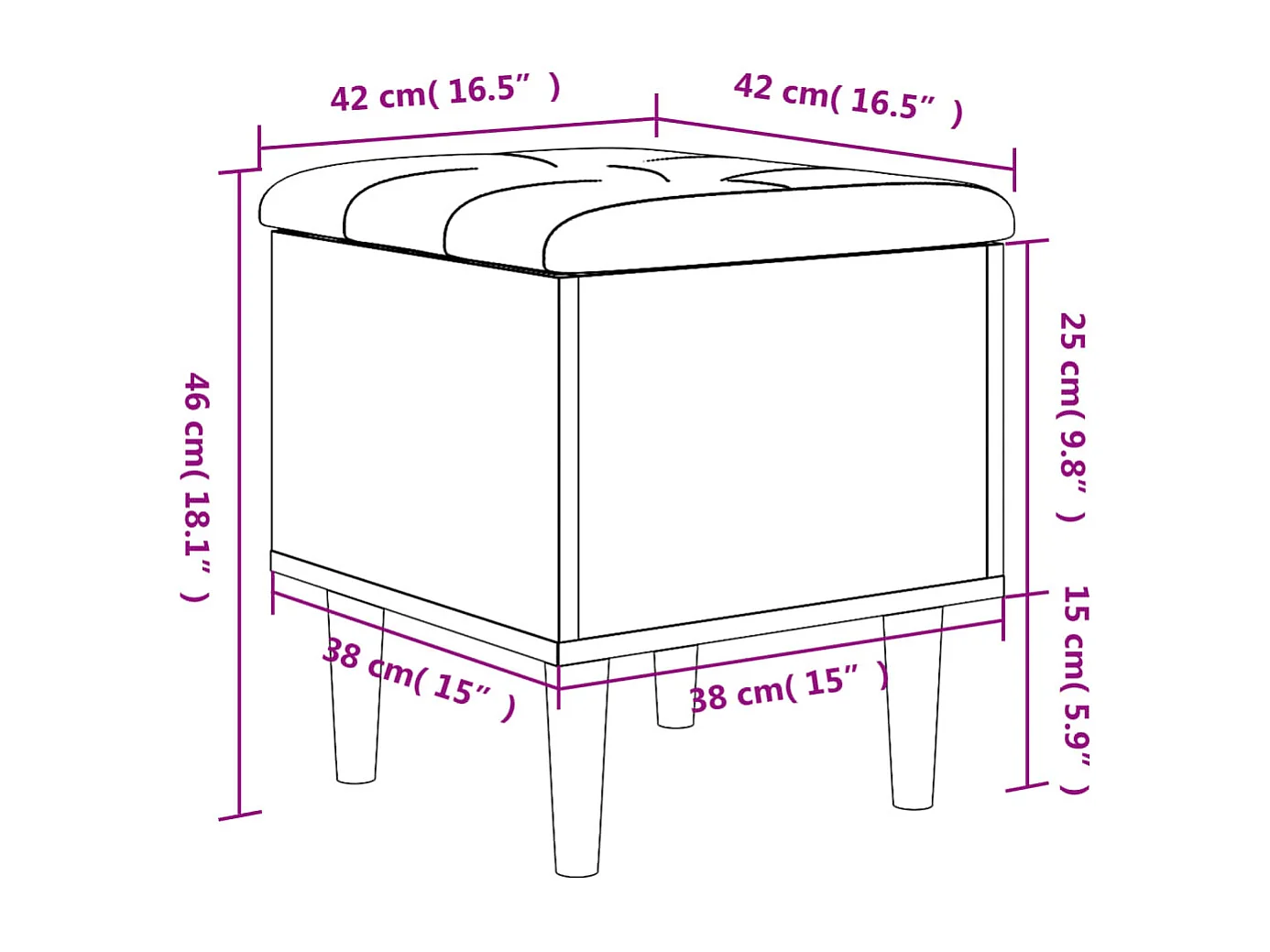 Banc de rangement chêne fumé 42x42x46 cm bois d'ingénierie
