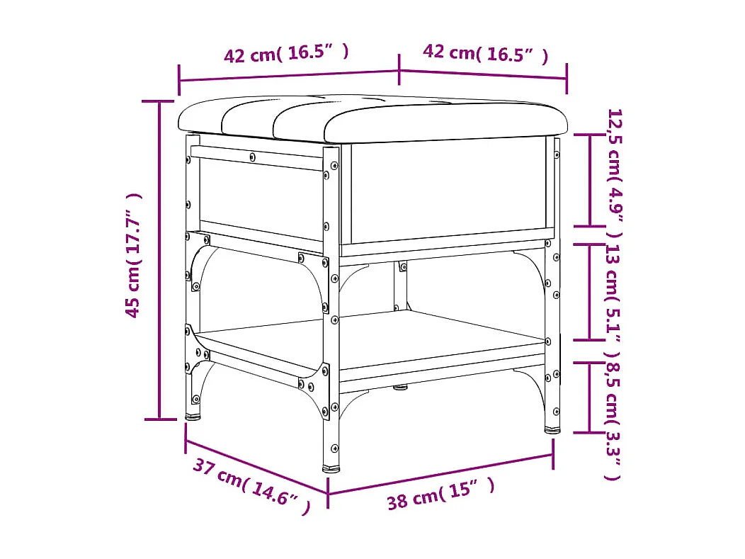 Schoenenbank 42x42x45 cm bewerkt hout gerookt eikenkleurig