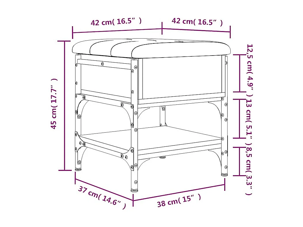 Schoenenbank 42x42x45 cm bewerkt hout bruin eikenkleur