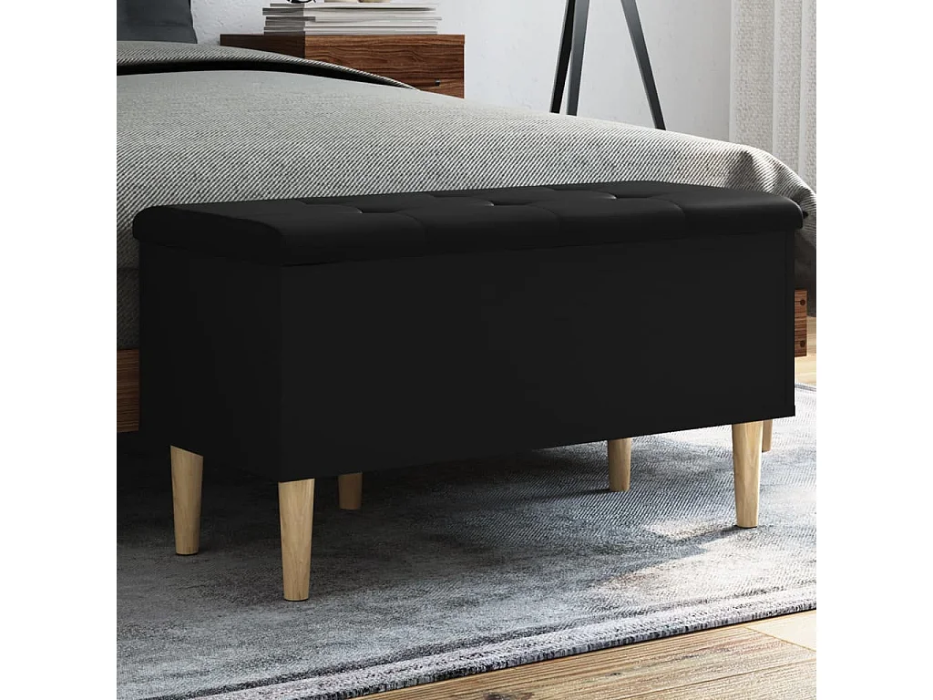 Banc de rangement noir 82x42x46 cm bois d'ingénierie