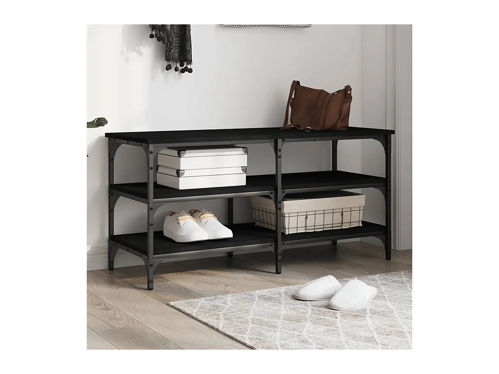 Panca Porta Scarpe Nera 100x38,5x49 cm in Legno Multistrato