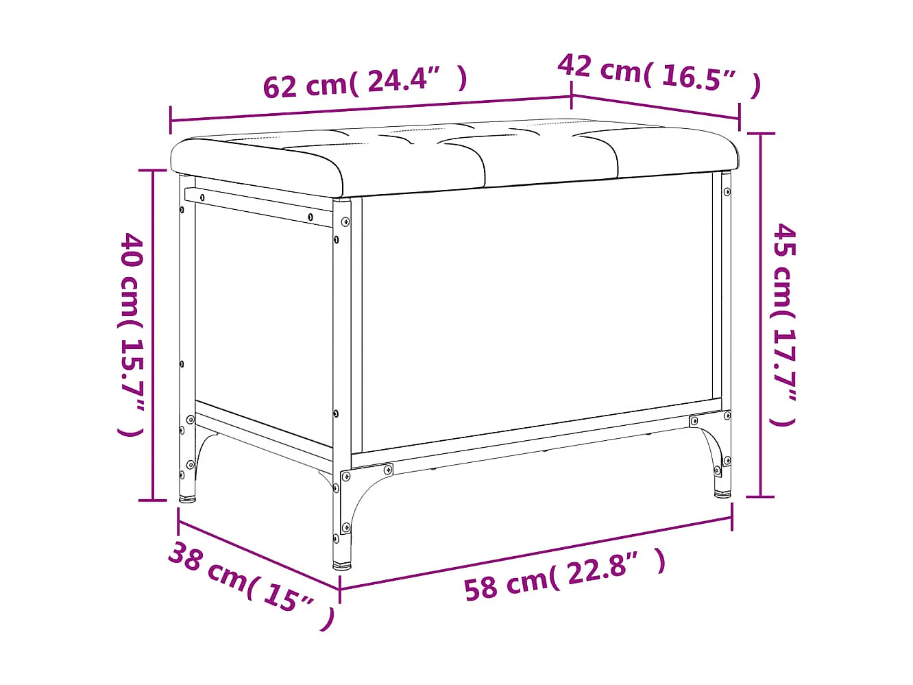 Panca Portaoggetti Nera 62x42x45 cm in Legno Multistrato