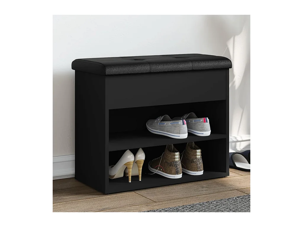 Banc à chaussures noir 62x32x50 cm bois d'ingénierie