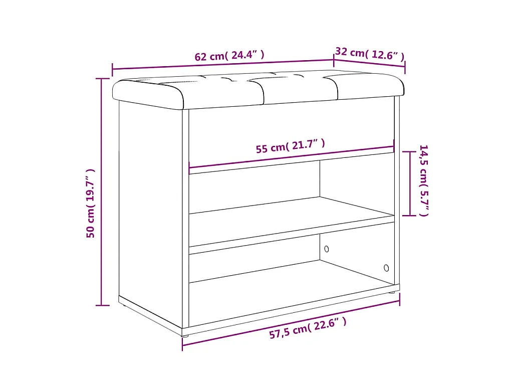 Banc à chaussures noir 62x32x50 cm bois d'ingénierie