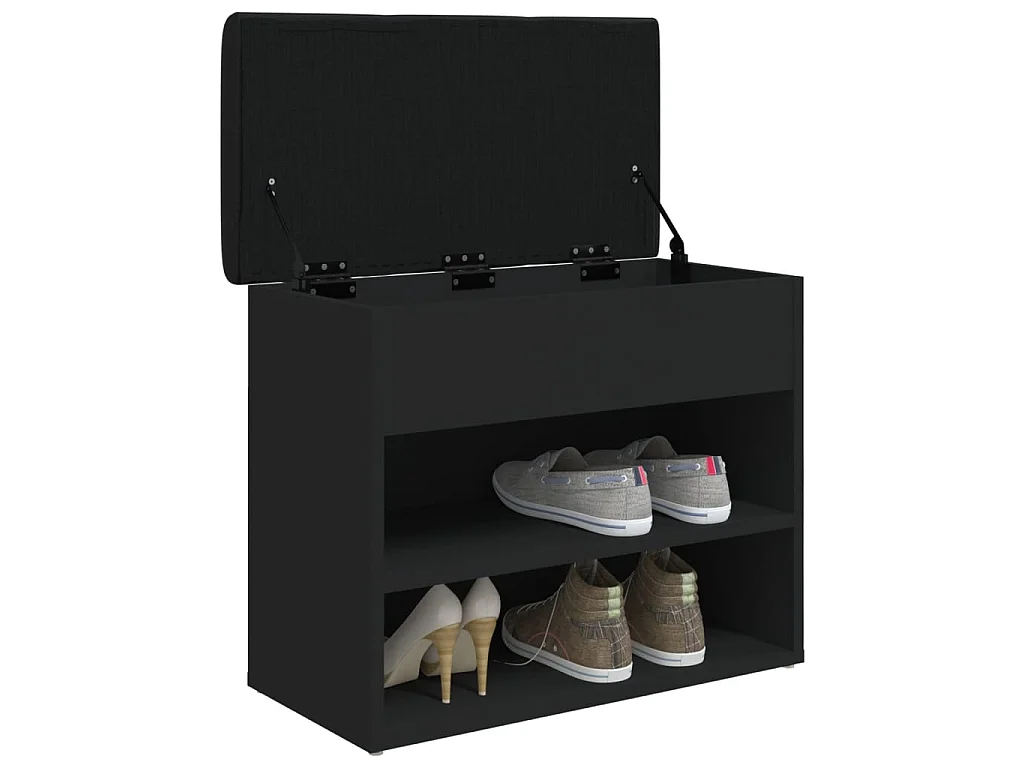 Banc à chaussures noir 62x32x50 cm bois d'ingénierie