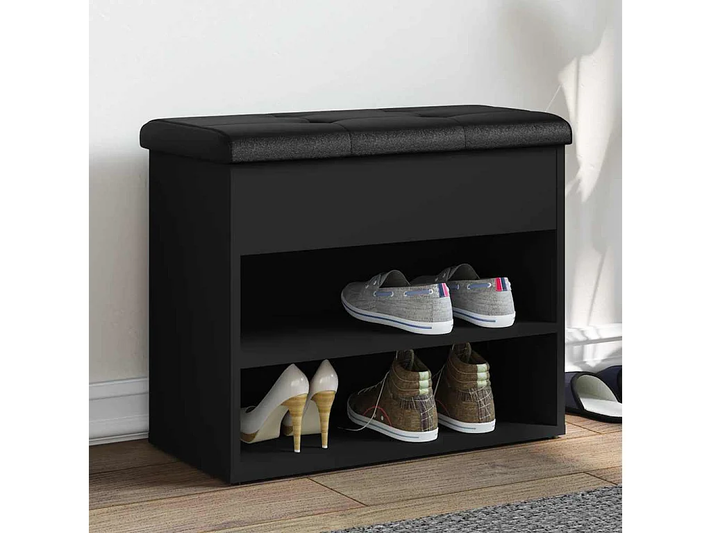 Banc à chaussures noir 62x32x50 cm bois d'ingénierie