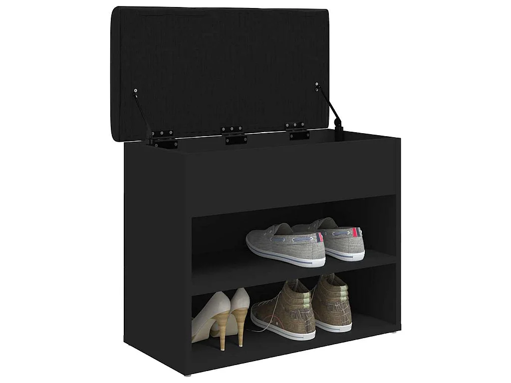 Banc à chaussures noir 62x32x50 cm bois d'ingénierie