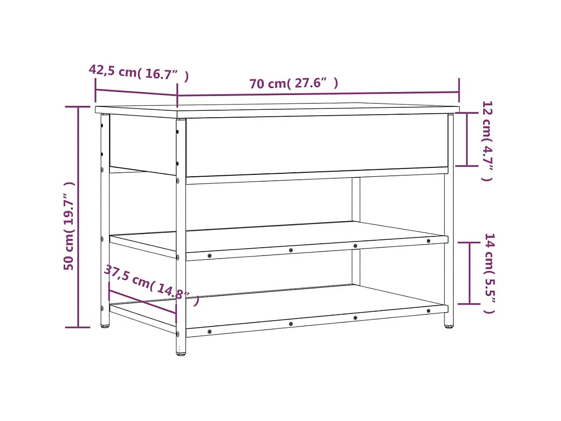 Schoenenbankje 70x42,5x50 cm bewerkt hout gerookt eikenkleurig