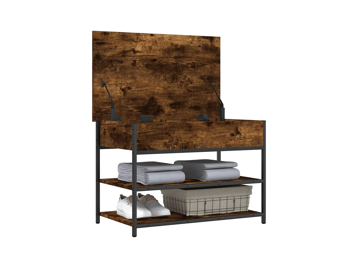Schoenenbankje 70x42,5x50 cm bewerkt hout gerookt eikenkleurig