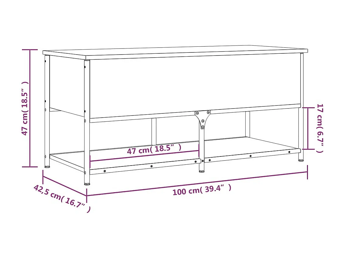 Banc de rangement chêne fumé 100x42,5x47 cm bois d'ingénierie