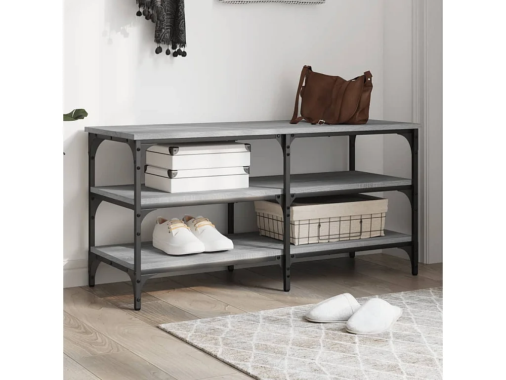 Schoenenbankje 100x38,5x49 cm bewerkt hout grijs sonoma