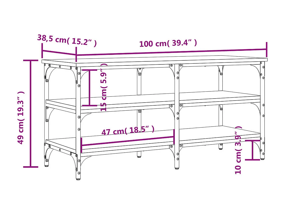 Schoenenbankje 100x38,5x49 cm bewerkt hout grijs sonoma