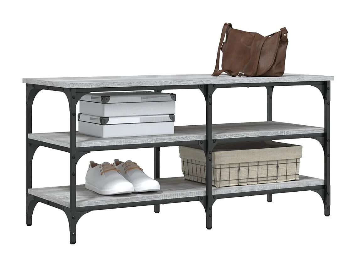 Schoenenbankje 100x38,5x49 cm bewerkt hout grijs sonoma