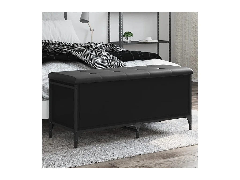 Banc de rangement noir 102x42x45 cm bois d'ingénierie
