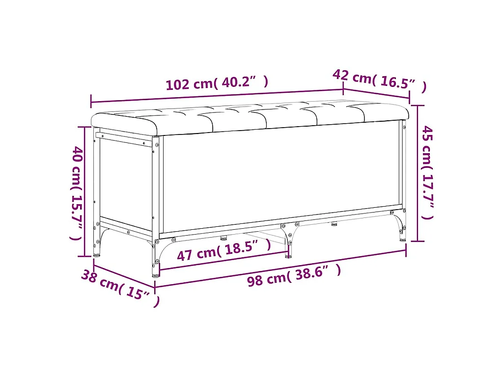 Banc de rangement noir 102x42x45 cm bois d'ingénierie