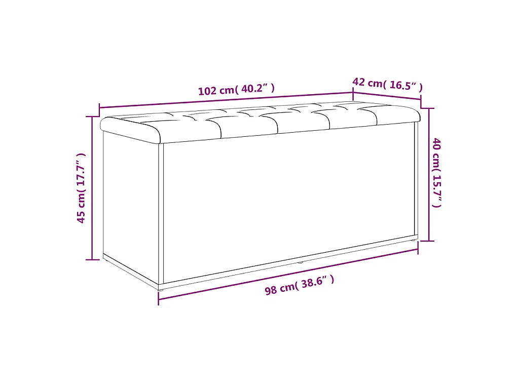 Banco almacenaje madera ingeniería gris hormigón 102x42x45 cm