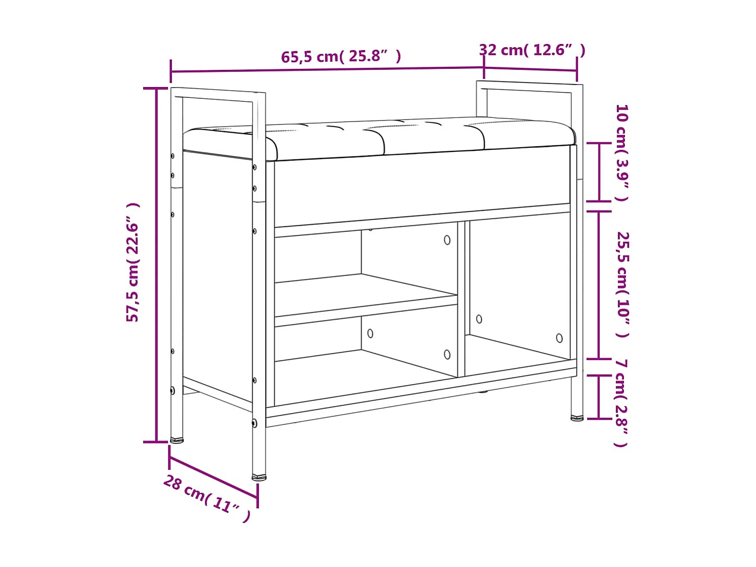Schoenenbank 65,5x32x57,5 cm bewerkt hout grijs sonoma
