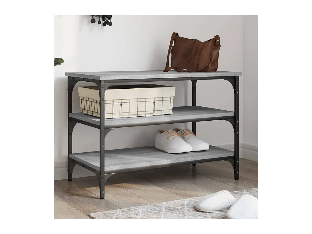 Schoenenbankje 70x38,5x49 cm bewerkt hout grijs sonoma eiken