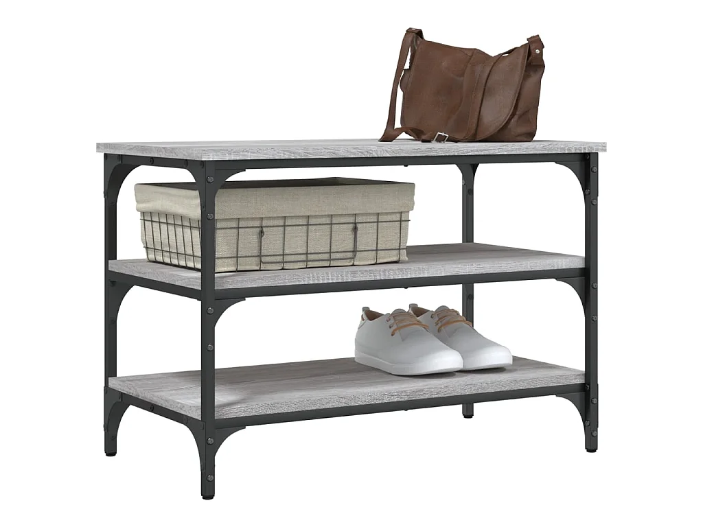 Schoenenbankje 70x38,5x49 cm bewerkt hout grijs sonoma eiken