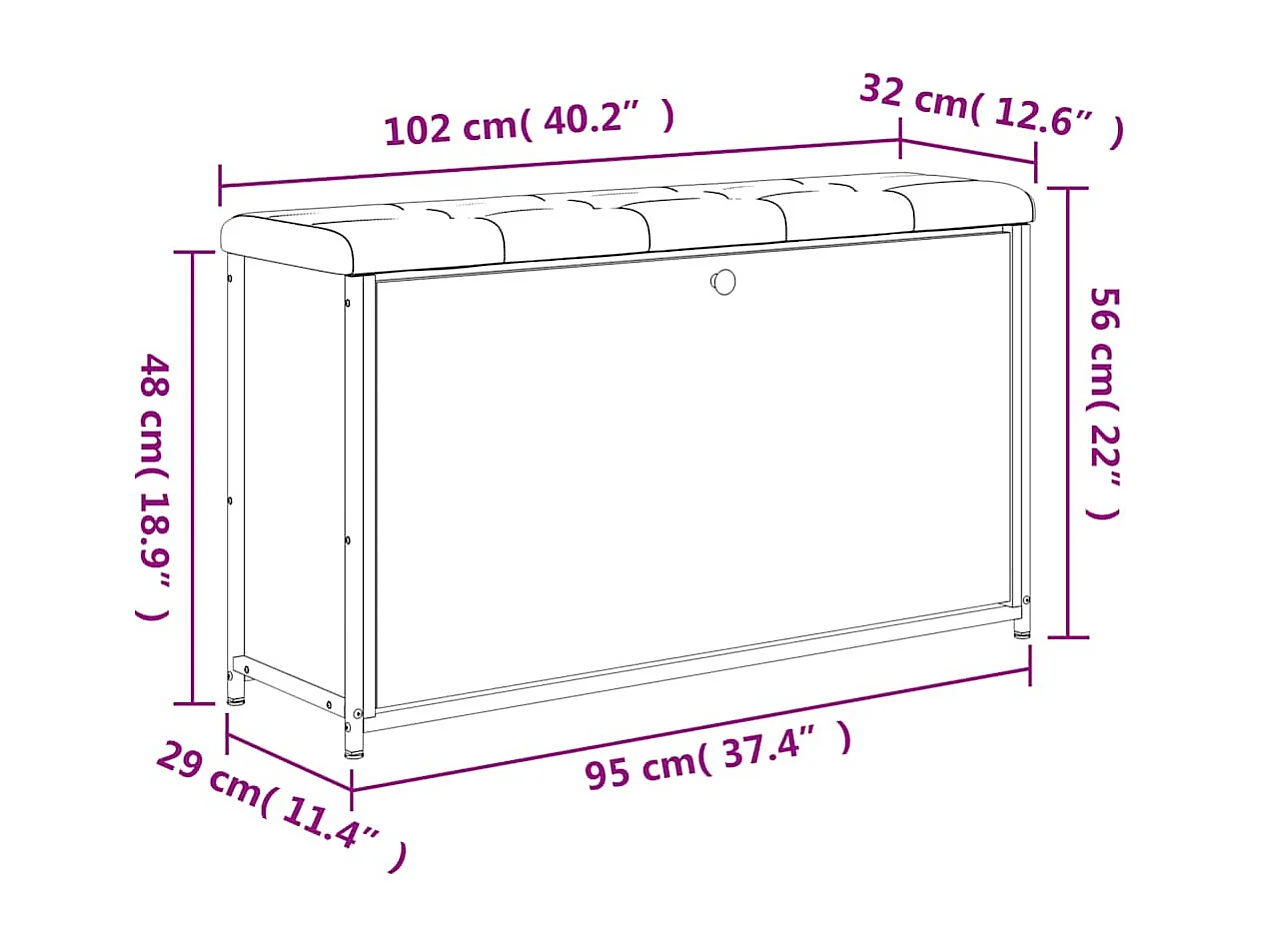 Schuhbank mit Klappe Schwarz 102x32x56 cm