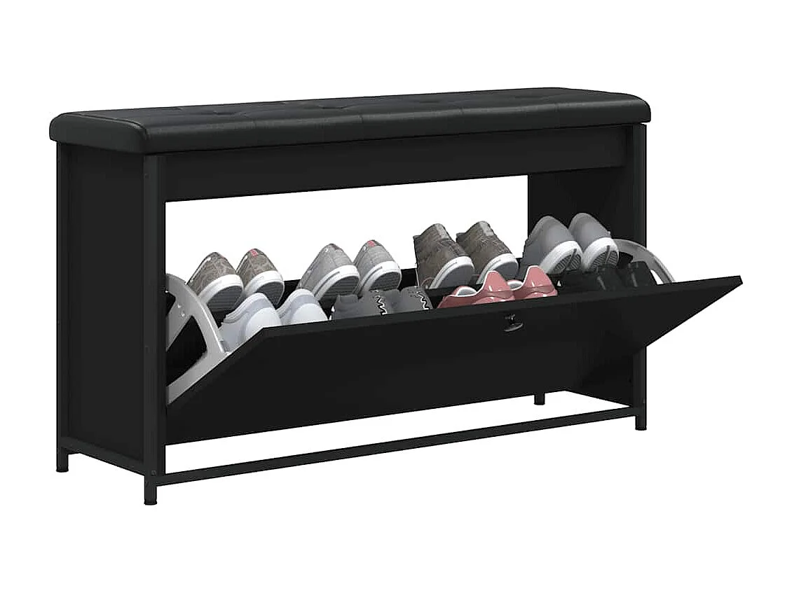 Schuhbank mit Klappe Schwarz 102x32x56 cm