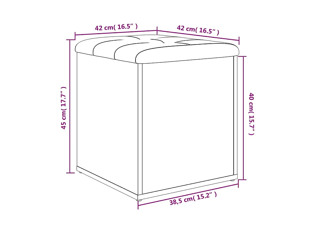 Banc de rangement gris béton 42x42x45 cm bois d'ingénierie