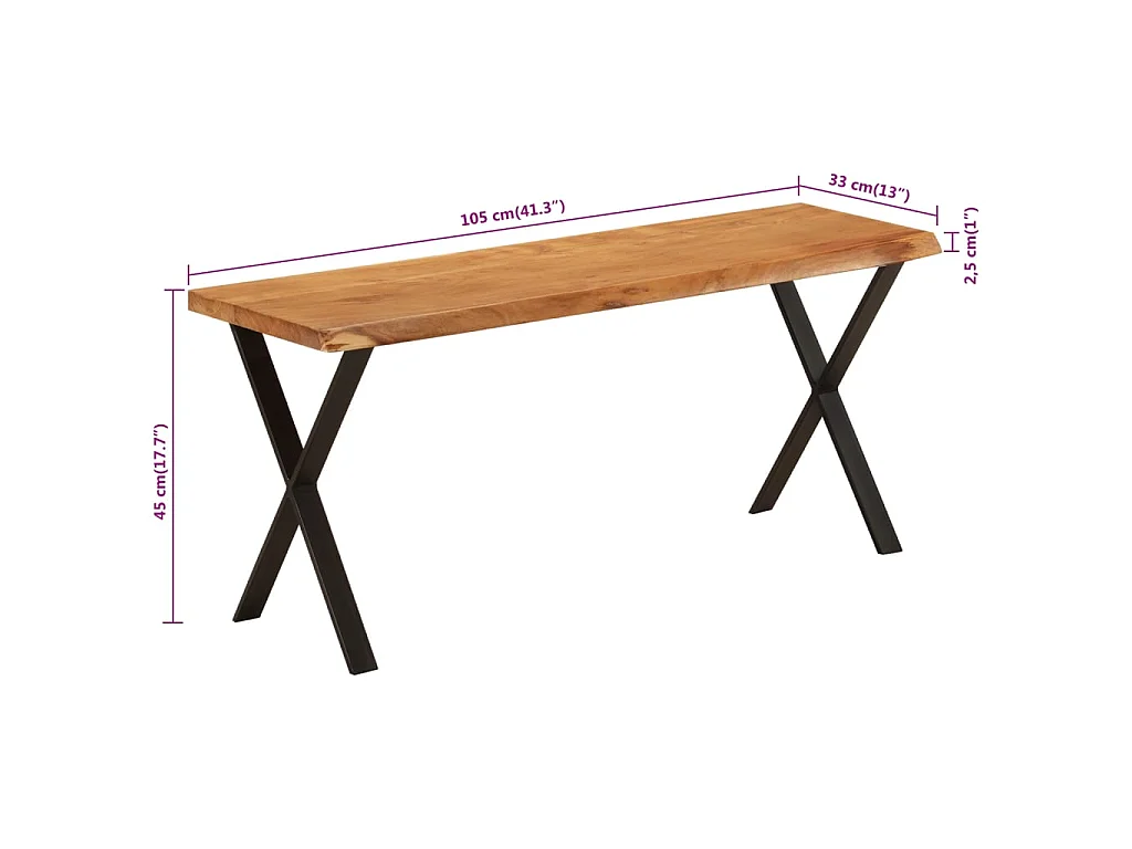 Banc avec bord vivant 105 cm bois d'acacia massif