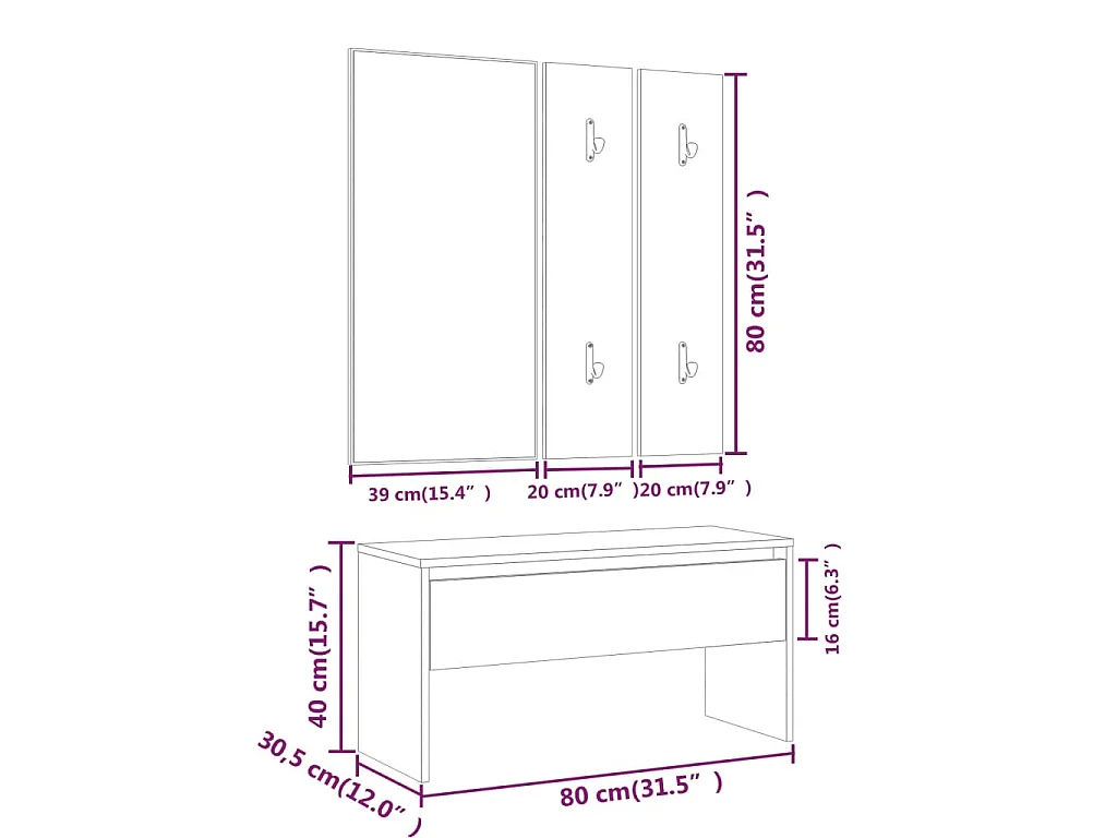 Ensemble de meubles de couloir noir bois d'ingénierie