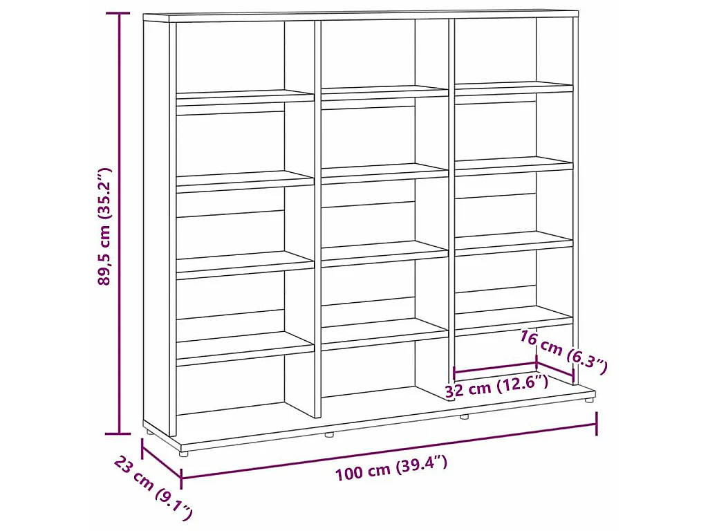 Mobile Porta CD Rovere Fumo 100x23x89,5 cm in Legno Multistrato