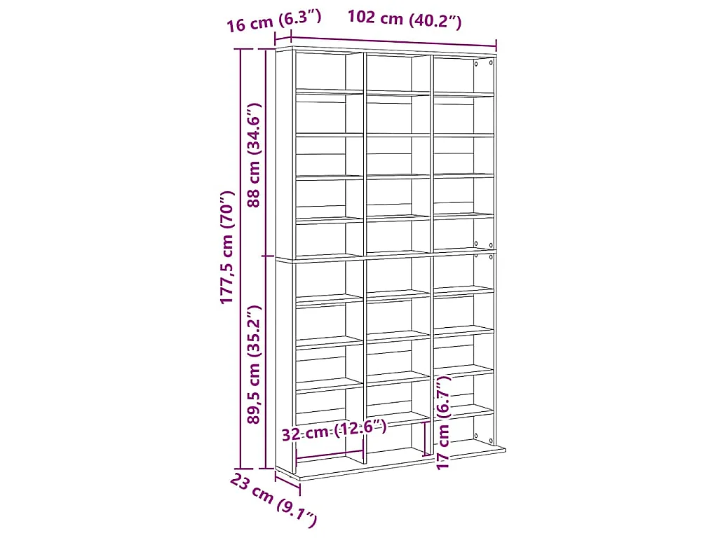 CD-Regal Grau Sonoma 102x23x177,5 cm Holzwerkstoff