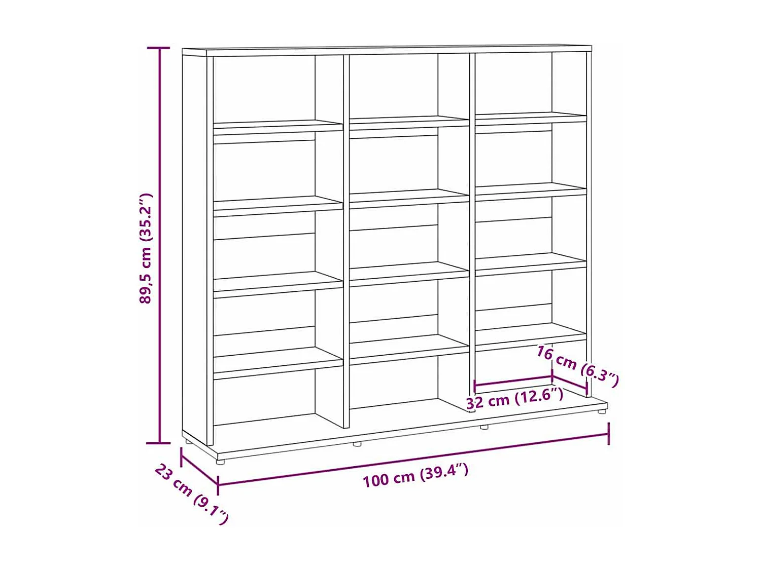Cd-kast 100x23x89,5 cm bewerkt hout grijs sonoma eikenkleurig