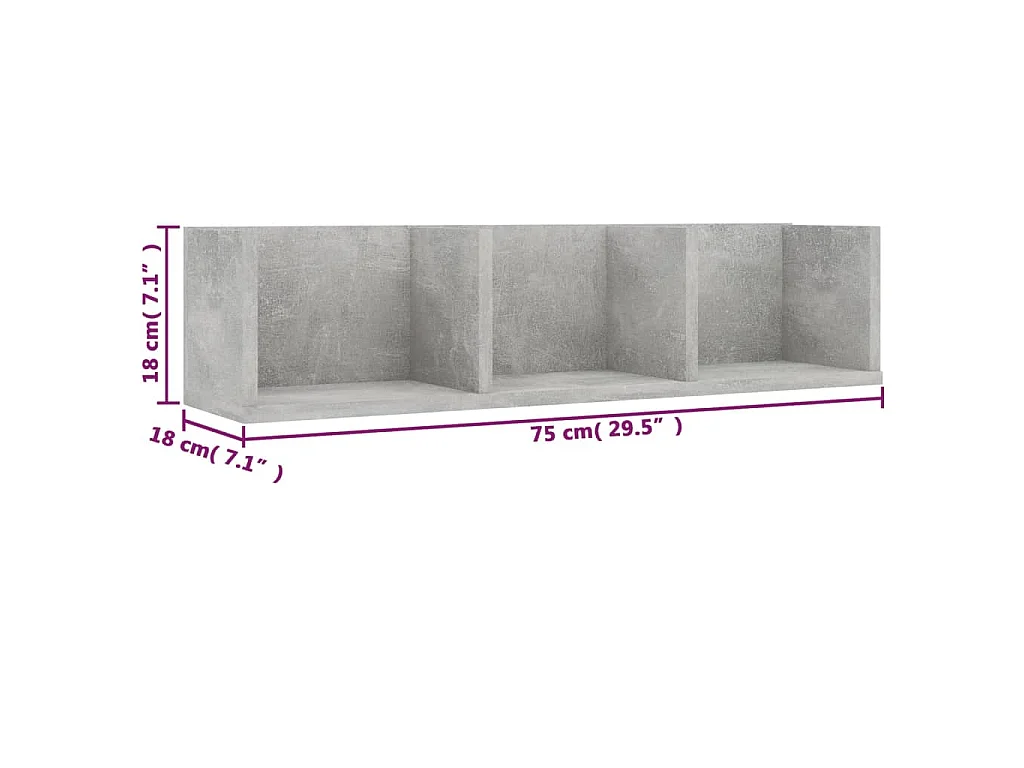 Étagère murale à CD Gris béton 75x18x18 cm Bois d'ingénierie