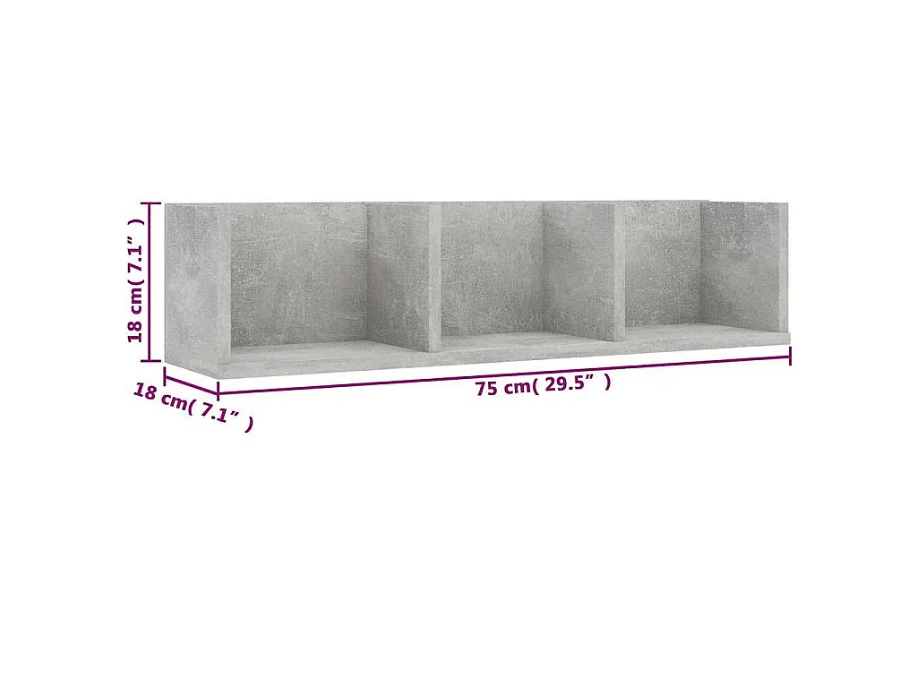 Étagère murale à CD Gris béton 75x18x18 cm Bois d'ingénierie
