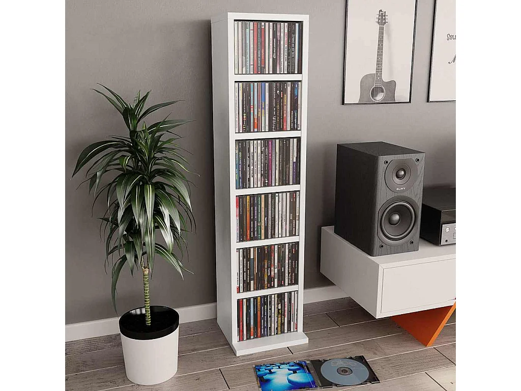 Armoire à CD Blanc 21x20x88 cm Bois d'ingénierie