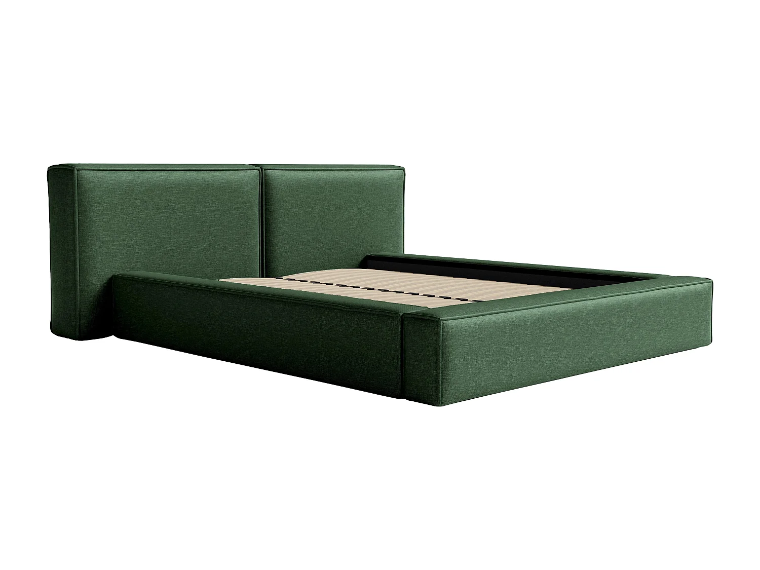 Lit coffre 160 x 200 cm - Tissu - Vert sapin + Matelas - TIMANO de Pascal Morabito