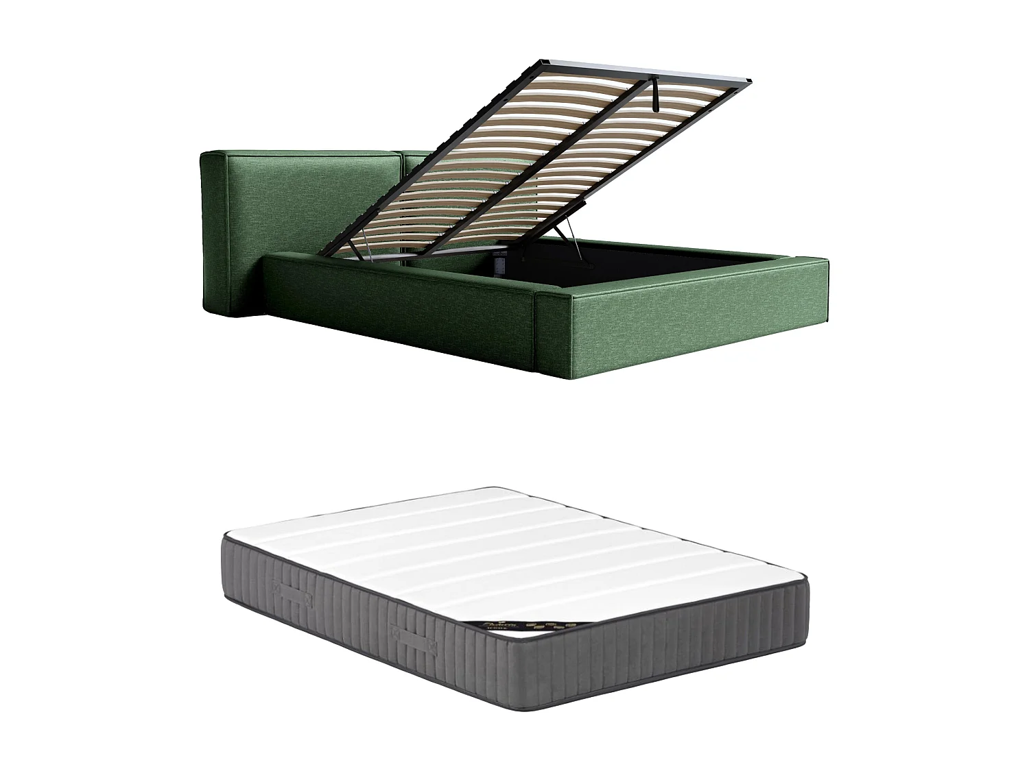 Lit coffre 160 x 200 cm - Tissu - Vert sapin + Matelas - TIMANO de Pascal Morabito