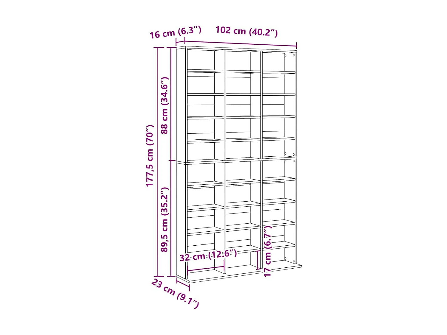 Armadietto TV Bianco 102x16x177,5 cm in Legno Multistrato