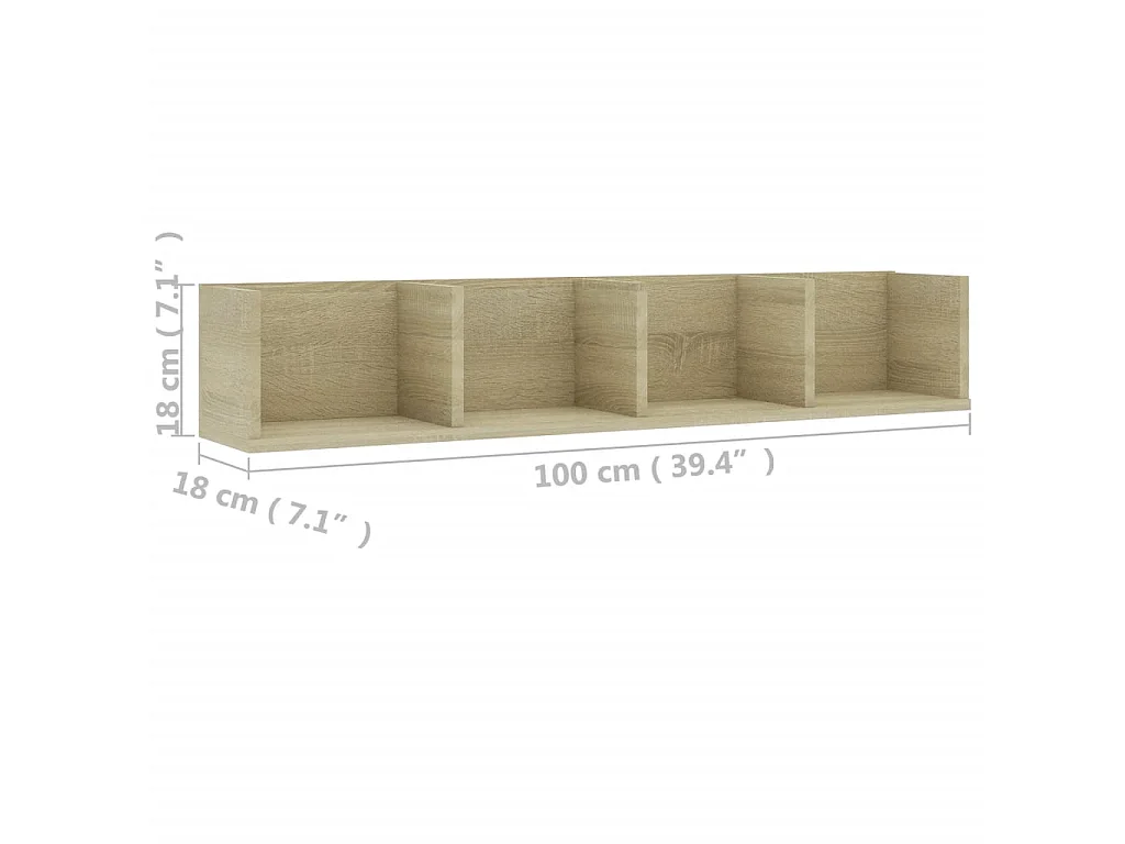 Étagère murale à CD Chêne sonoma 100x18x18 cm Bois d'ingénierie