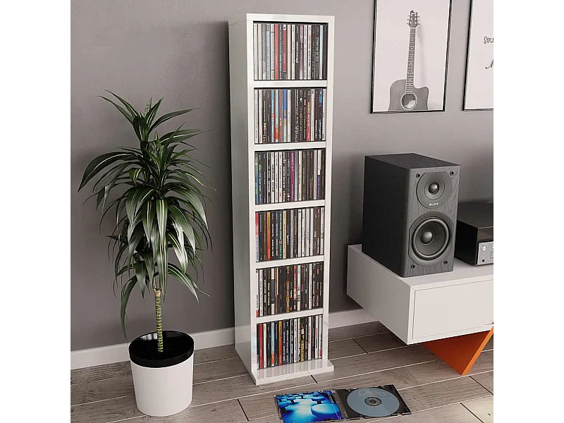 Armoire à CD Blanc brillant 21x20x88 cm Bois d'ingénierie