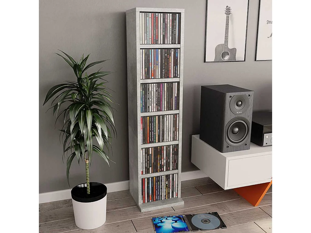 CD-Schrank Betongrau 21x20x88 cm Holzwerkstoff