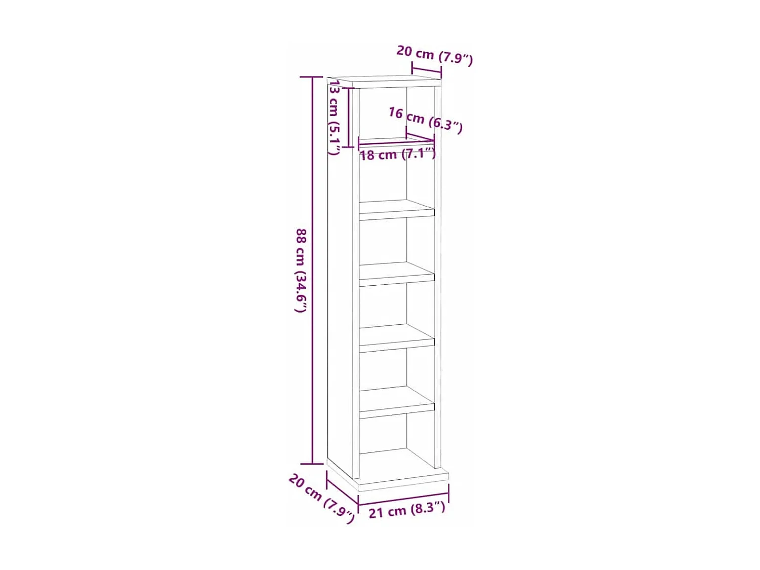 CD-Schrank Betongrau 21x20x88 cm Holzwerkstoff