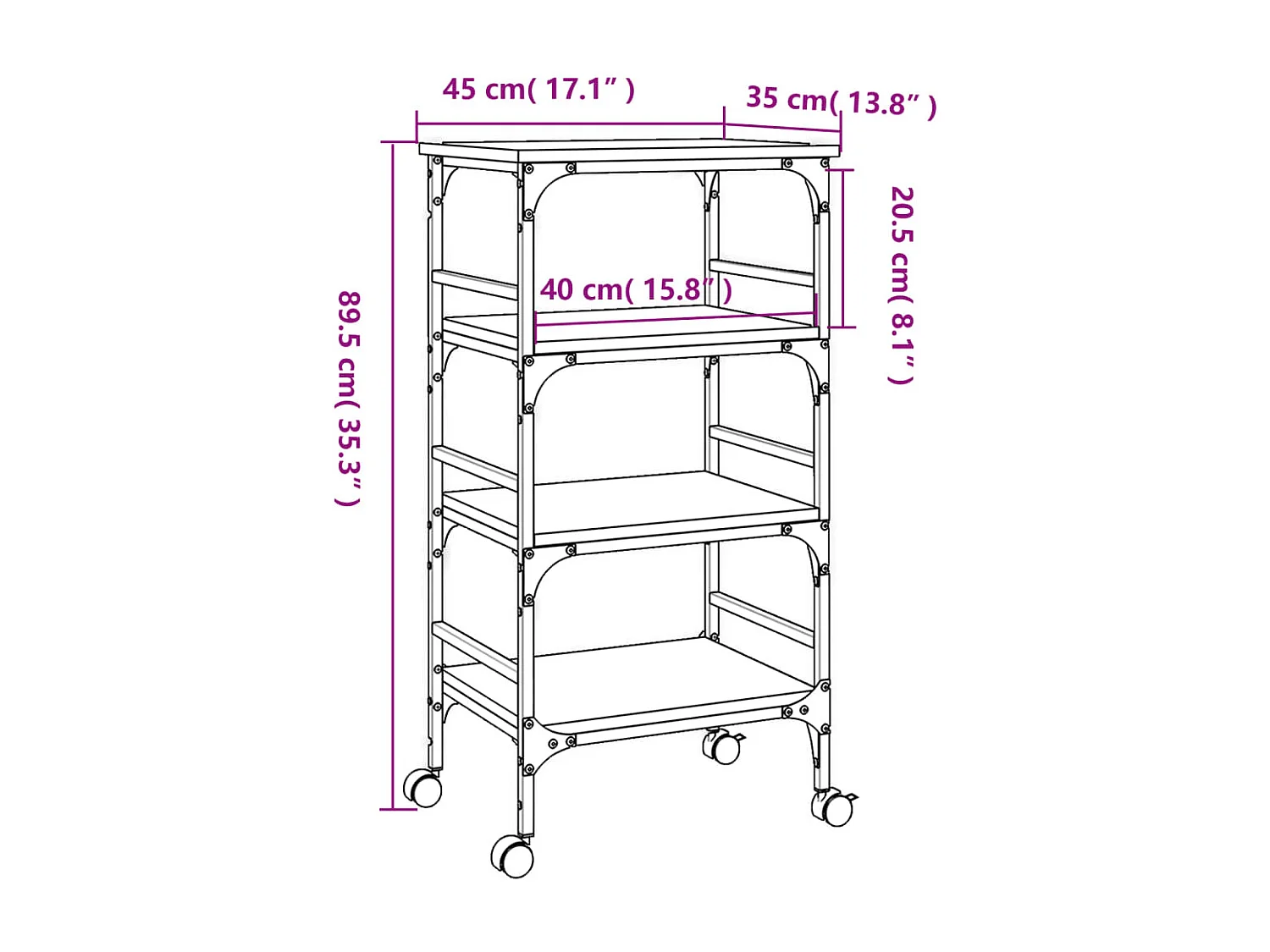 Carrello Cucina Rovere Sonoma 45x35x89,5 cm Legno Multistrato