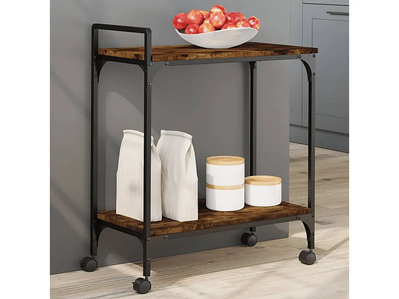 Chariot de cuisine chêne fumé 60,5x31x72,5 cm bois d'ingénierie