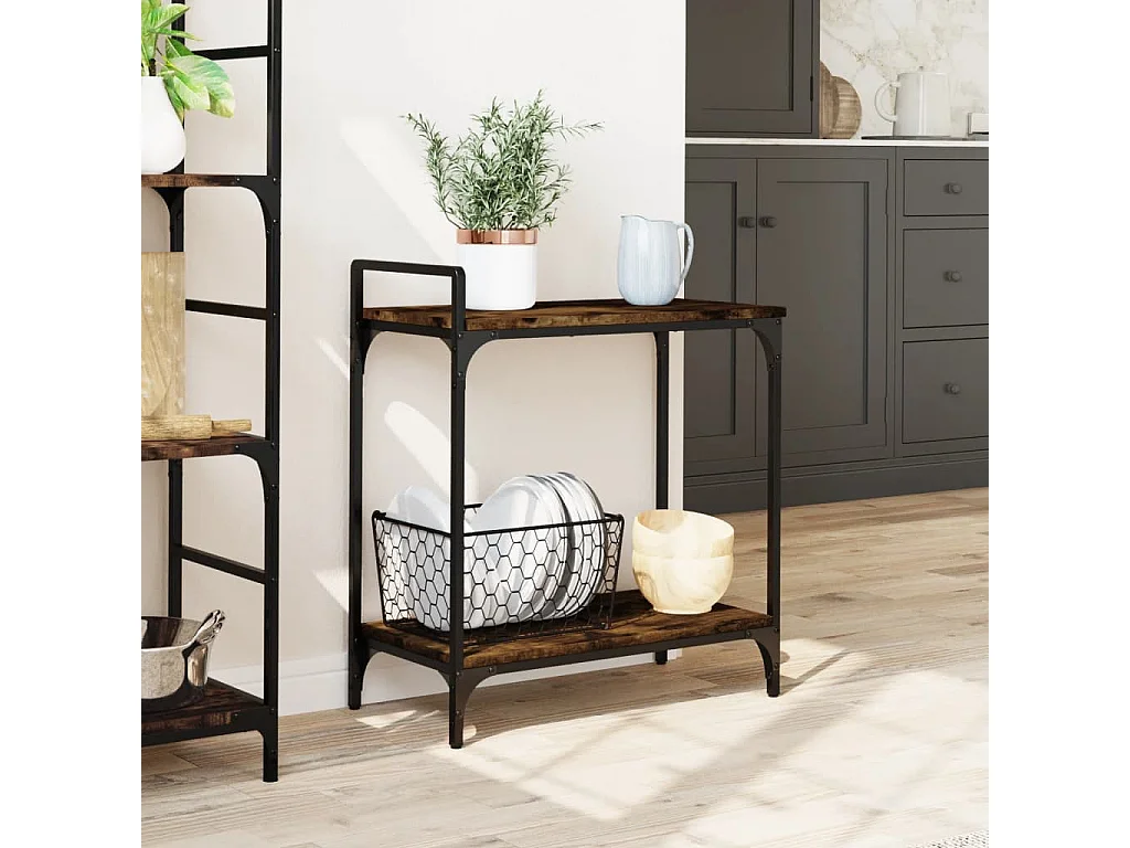 Chariot de cuisine chêne fumé 60,5x31x72,5 cm bois d'ingénierie