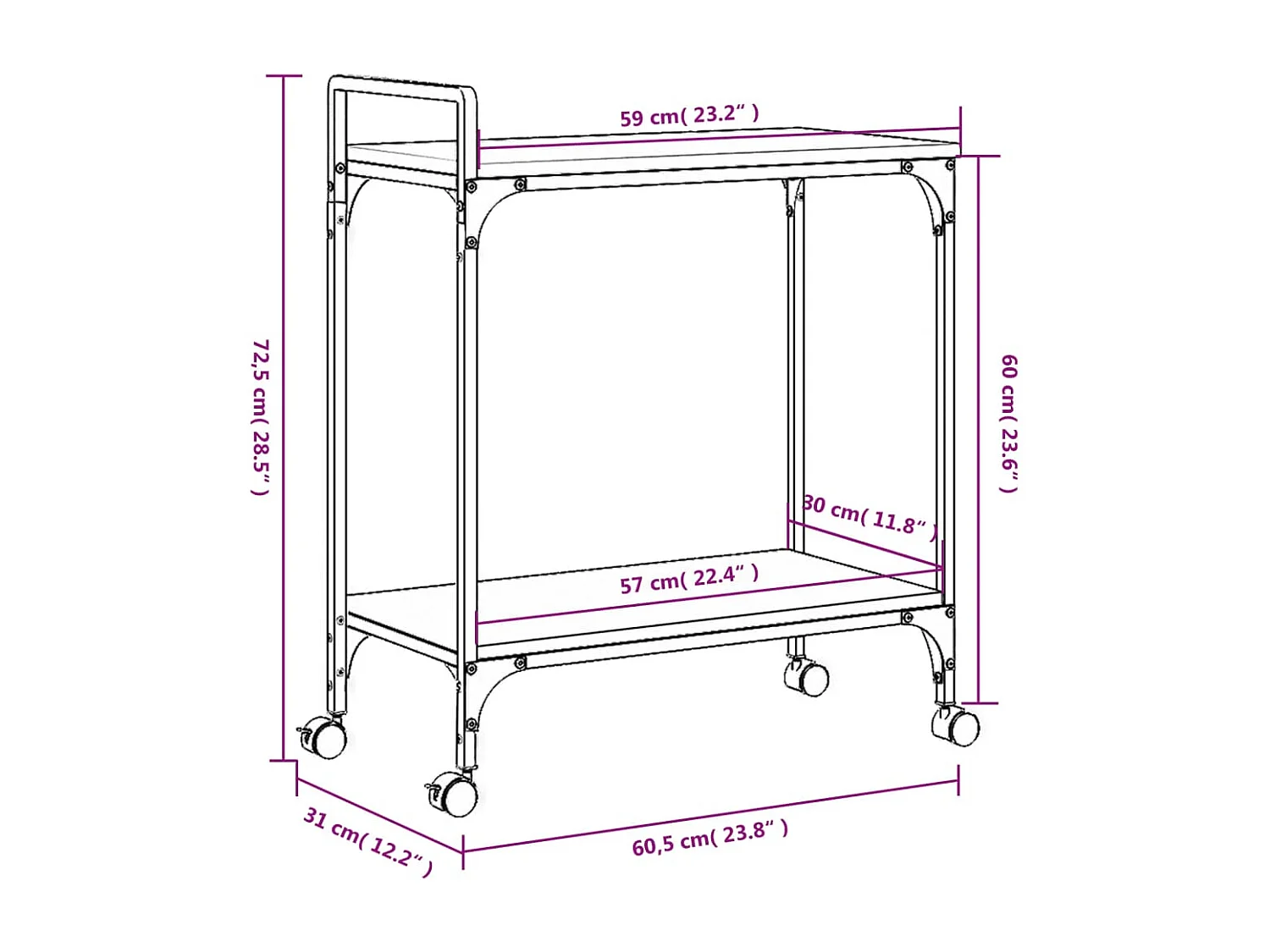 Keukentrolley 60,5x31x72,5 cm bewerkt hout gerookt eikenkleurig