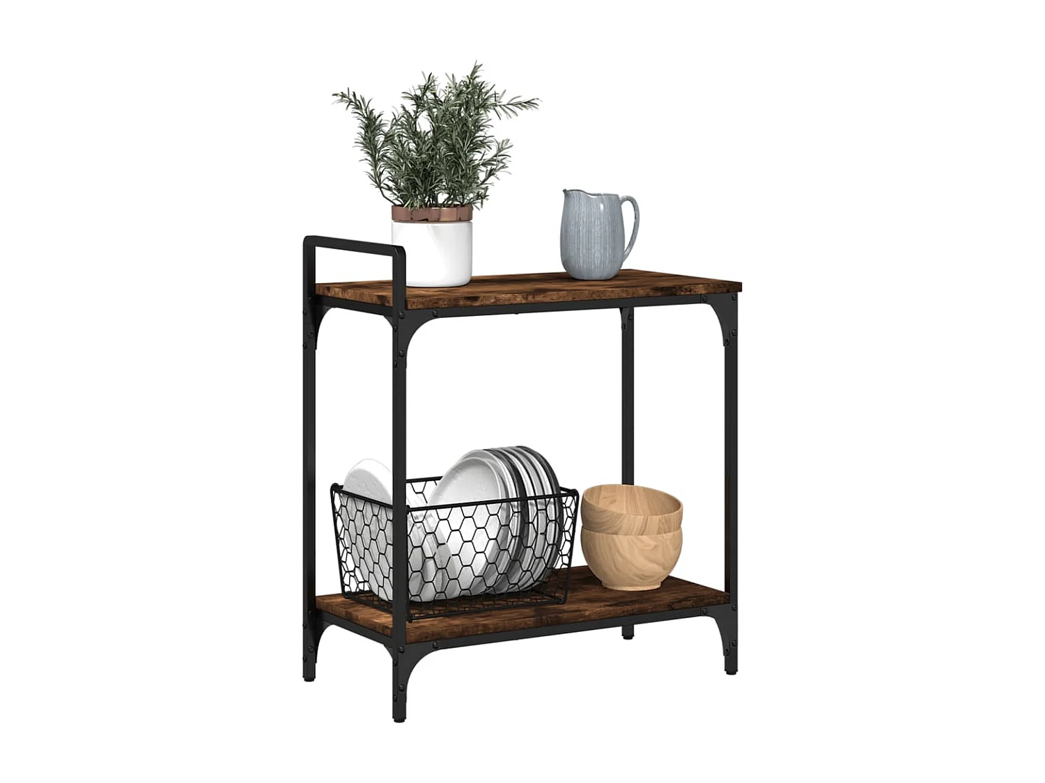 Keukentrolley 60,5x31x72,5 cm bewerkt hout gerookt eikenkleurig